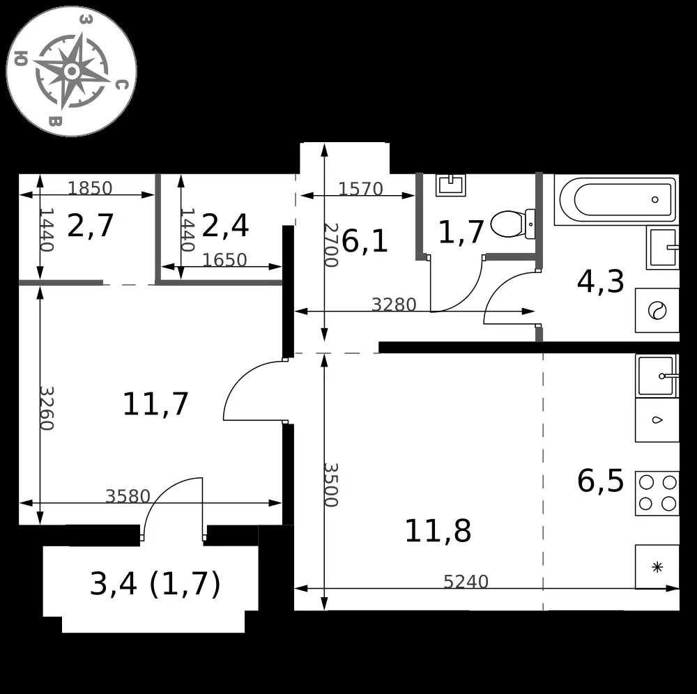 2-комнатная, 48,9 м² — 17 754 221 ₽