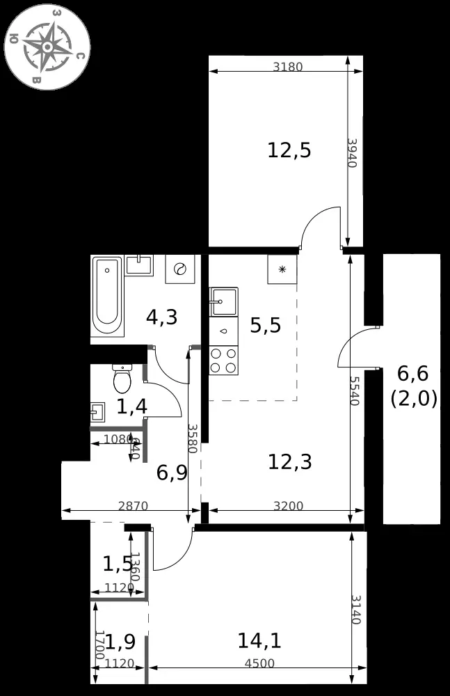 3-комнатная, 62,4 м² — 22 075 373 ₽