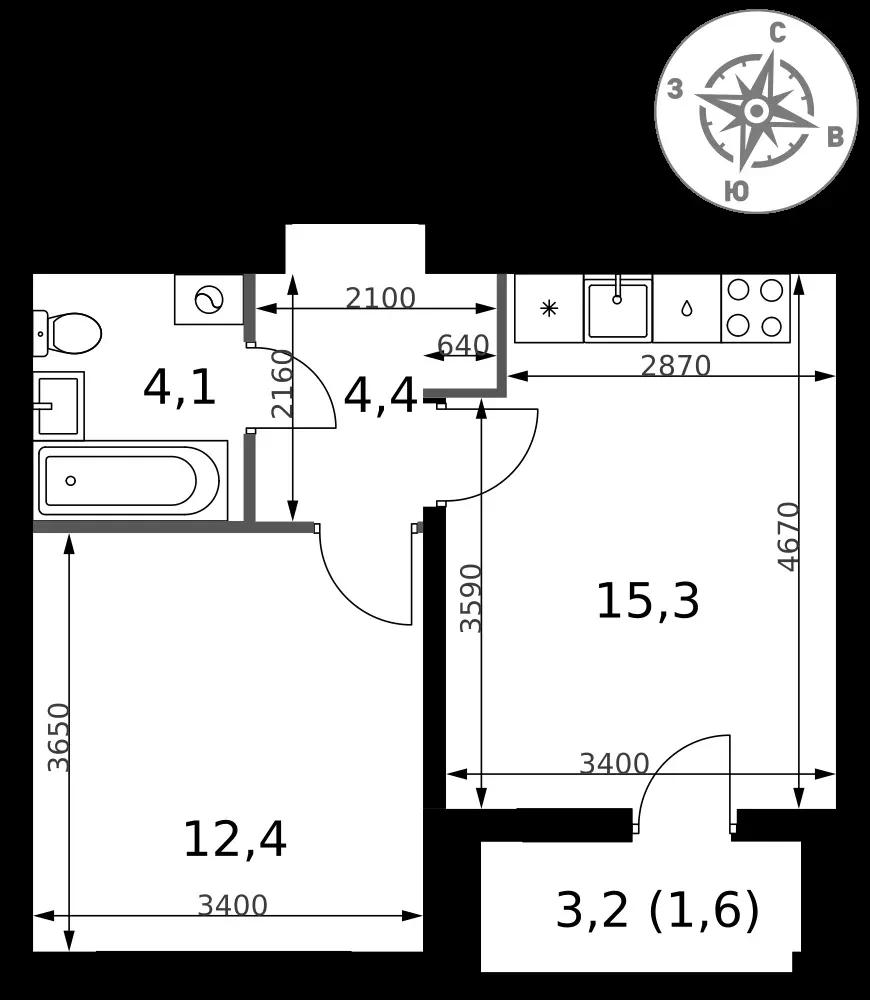 1-комнатная, 37,8 м² — 14 523 251 ₽