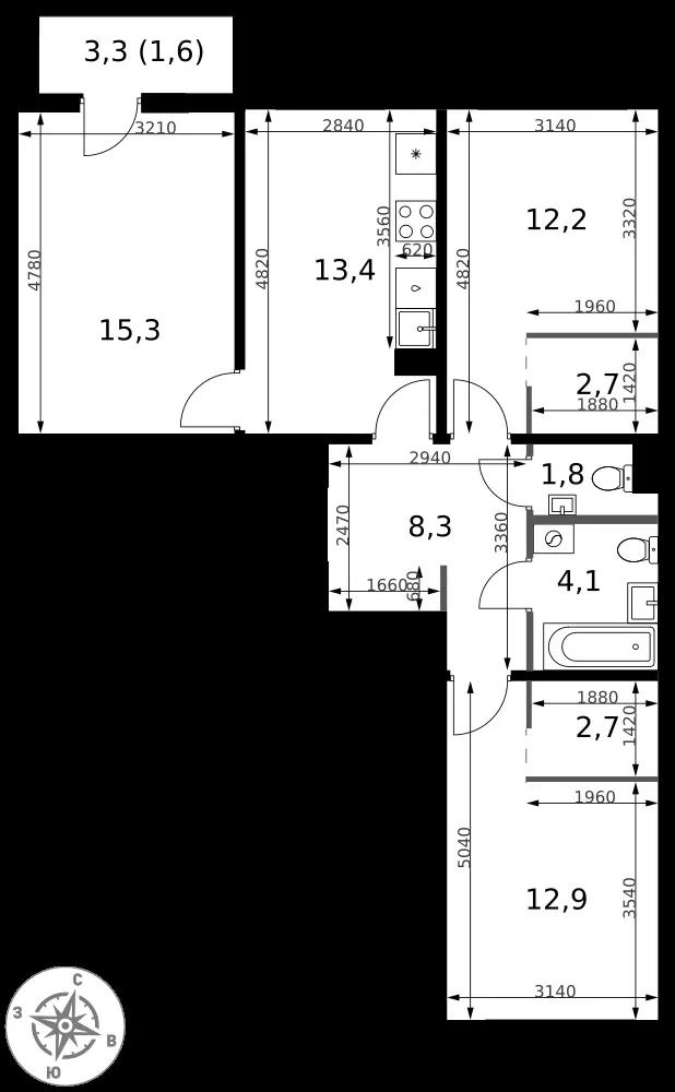 3-комнатная, 75 м² — 23 515 200 ₽