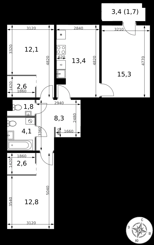 3-комнатная, 74,7 м² — 22 757 131 ₽