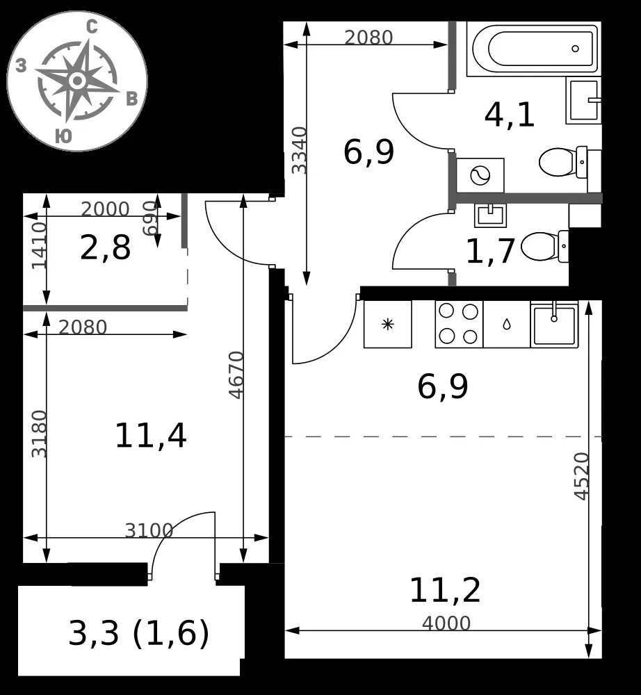 2-комнатная, 46,6 м² — 16 539 831 ₽