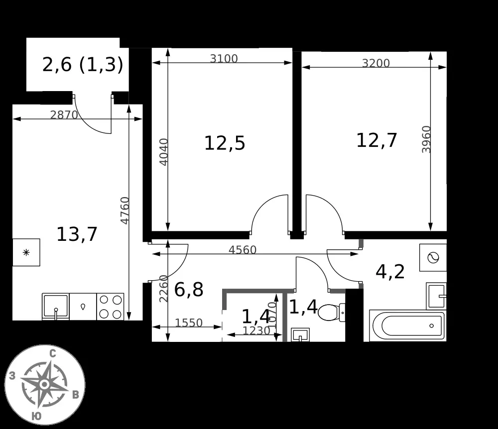 2-комнатная, 54 м² — 19 284 480 ₽