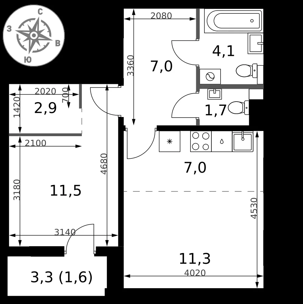 2-комнатная, 47,1 м² — 17 136 487 ₽