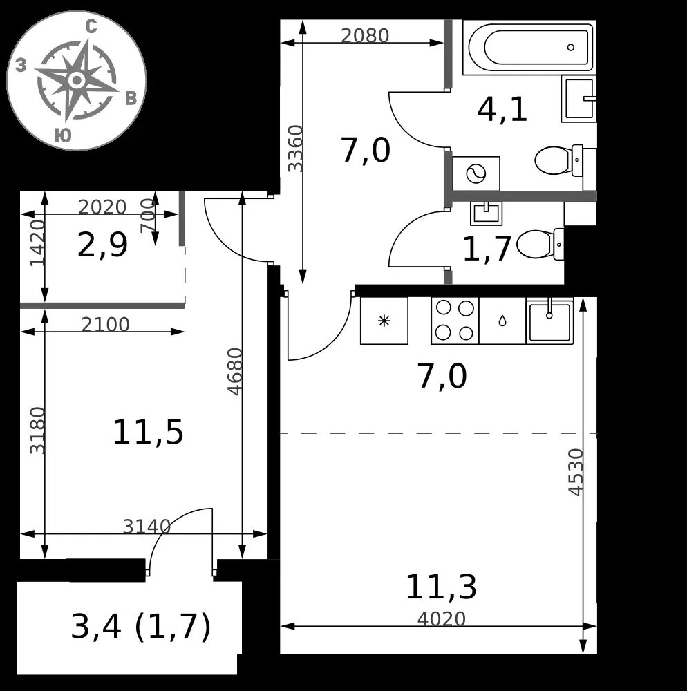 2-комнатная, 47,2 м² — 17 235 882 ₽