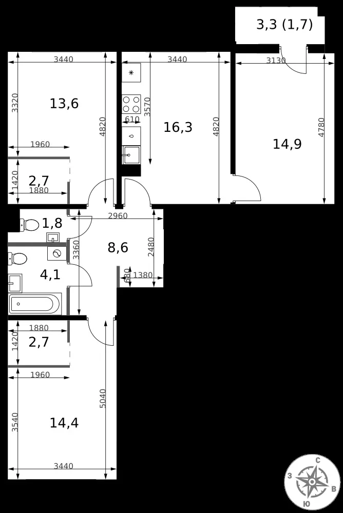 3-комнатная, 80,8 м² — 25 571 503 ₽
