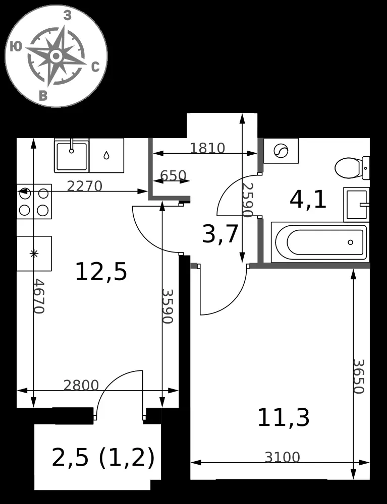 1-комнатная, 32,8 м² — 13 343 663 ₽