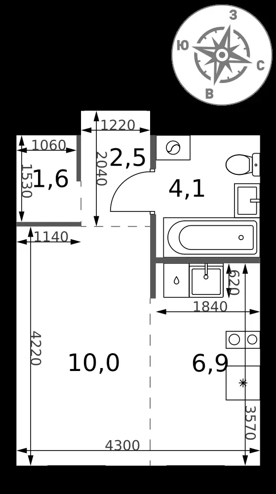 Студия, 25,1 м² — 11 542 235 ₽