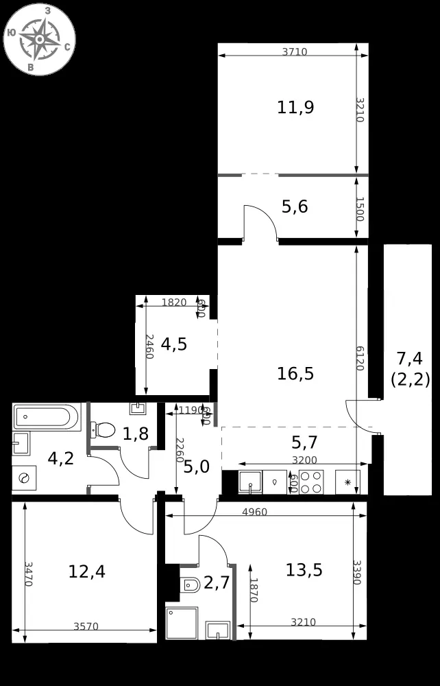 4-комнатная, 86 м² — 25 700 928 ₽