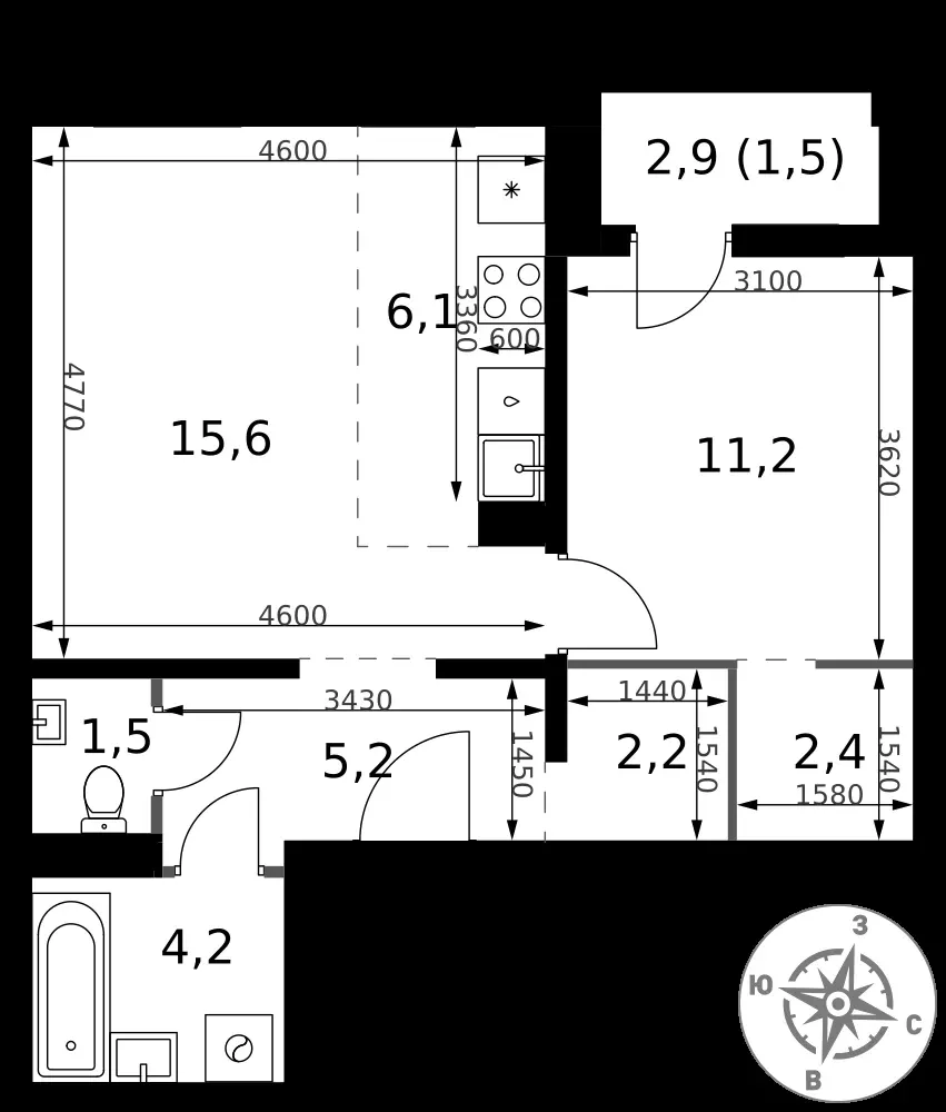 2-комнатная, 49,9 м² — 17 630 019 ₽