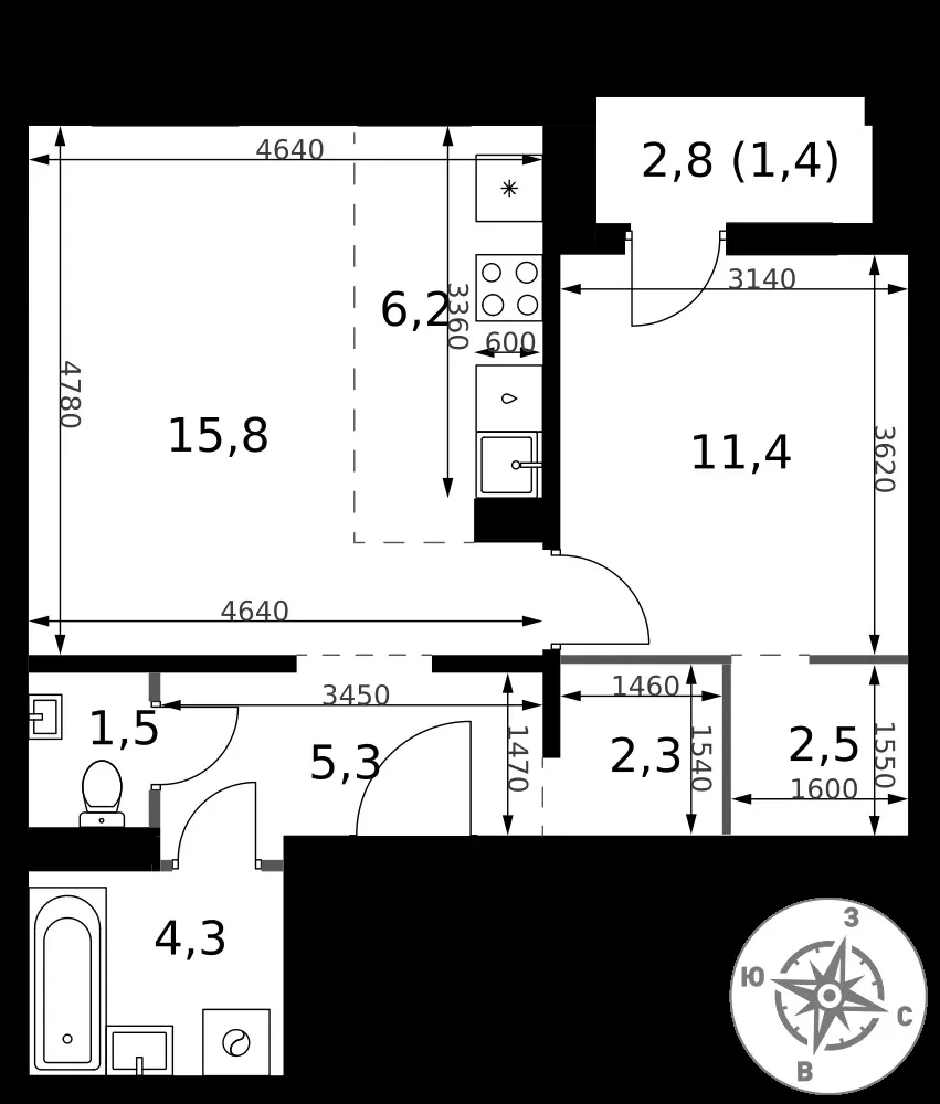2-комнатная, 50,7 м² — 18 030 542 ₽