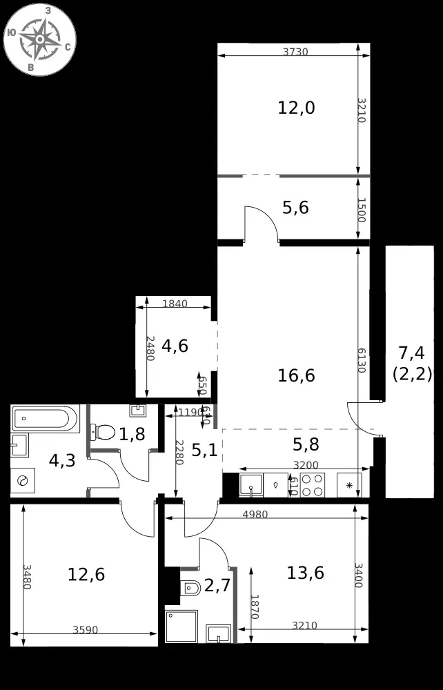 4-комнатная, 86,9 м² — 27 463 789 ₽