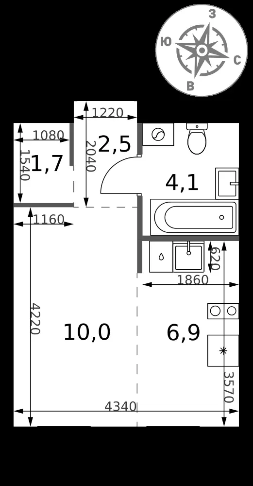 Студия, 25,2 м² — 11 834 550 ₽