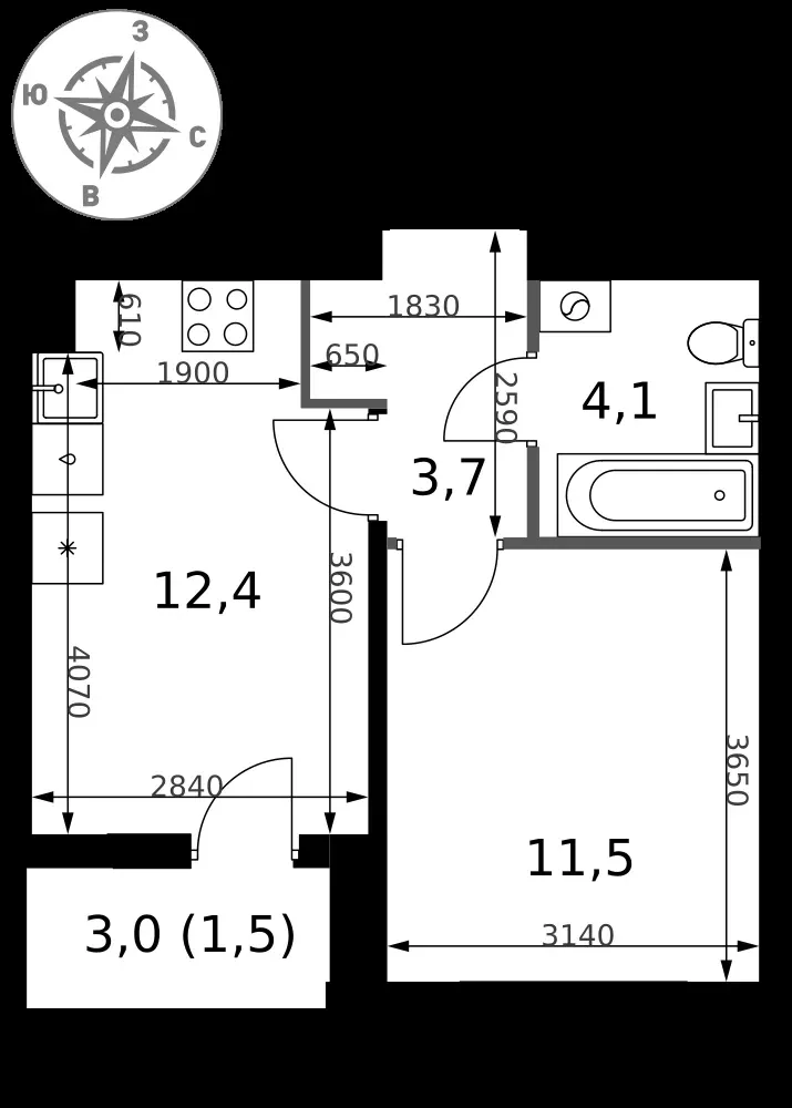 1-комнатная, 33,2 м² — 13 668 905 ₽