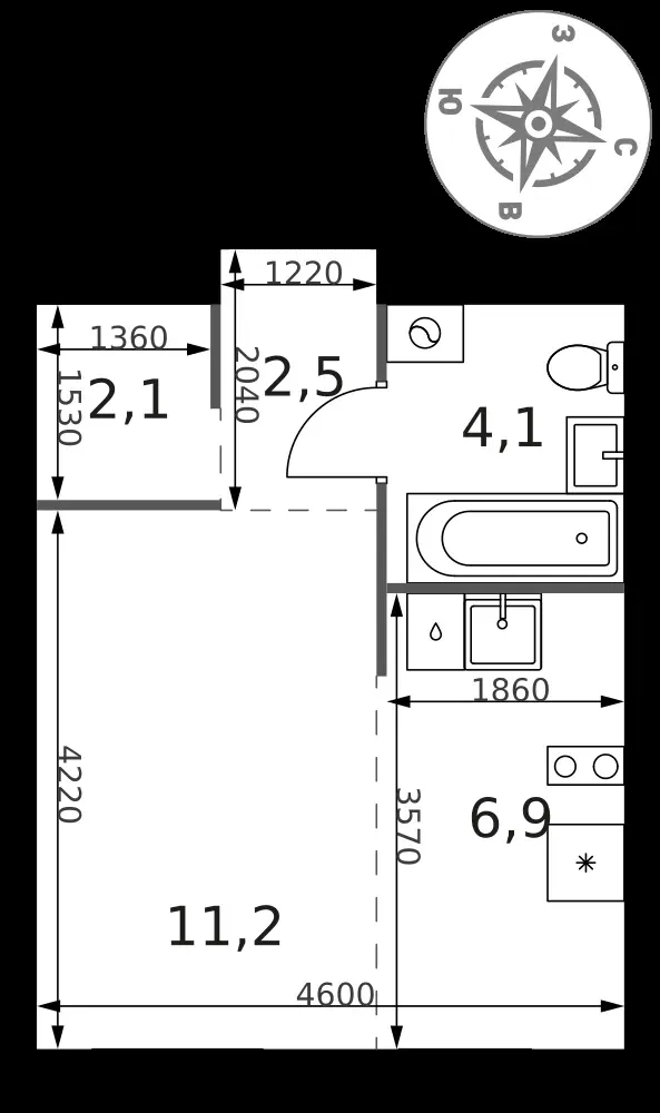 Студия, 26,8 м² — 11 515 424 ₽