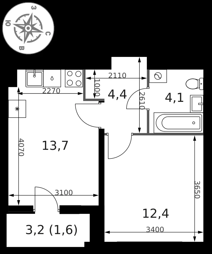 1-комнатная, 36,2 м² — 14 279 018 ₽