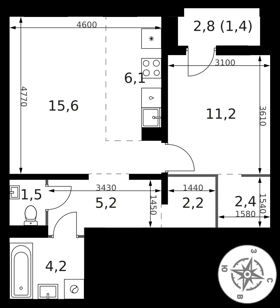 2-комнатная, 49,8 м² — 16 837 928 ₽