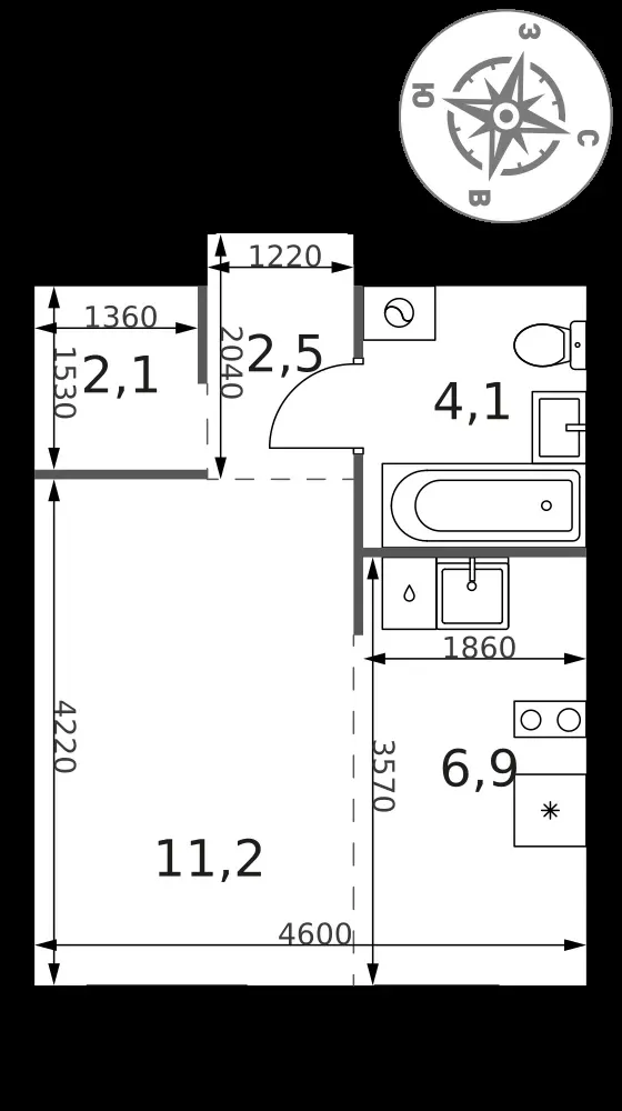 Студия, 26,8 м² — 11 559 376 ₽