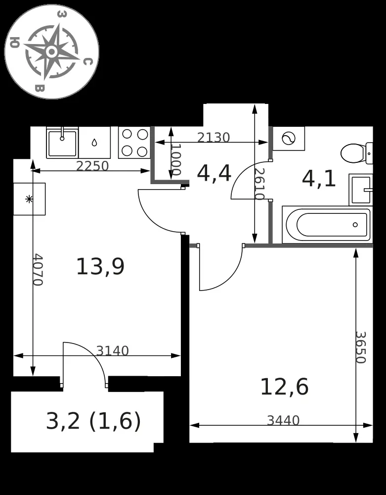 1-комнатная, 36,6 м² — 14 583 380 ₽