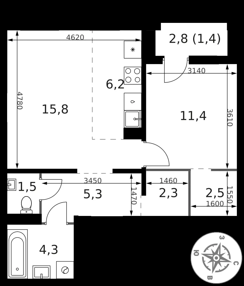 2-комнатная, 50,7 м² — 17 345 281 ₽