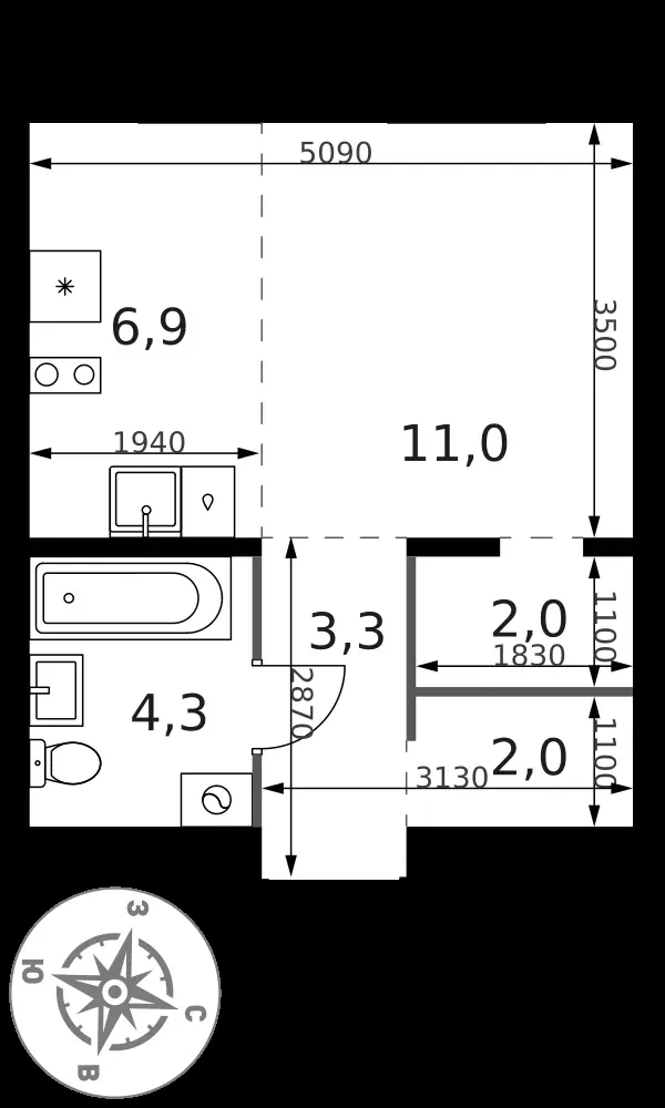 Студия, 29,5 м² — 11 642 647 ₽