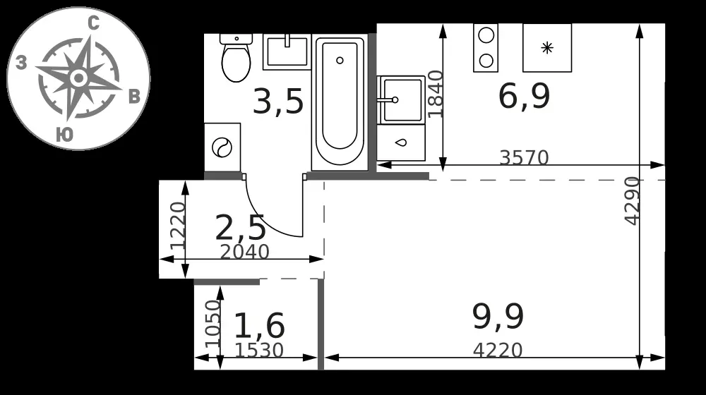 Студия, 24,4 м² — 11 696 677 ₽