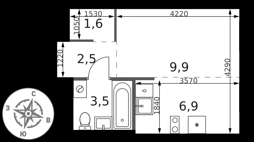 Студия, 24,4 м² — 11 696 677 ₽