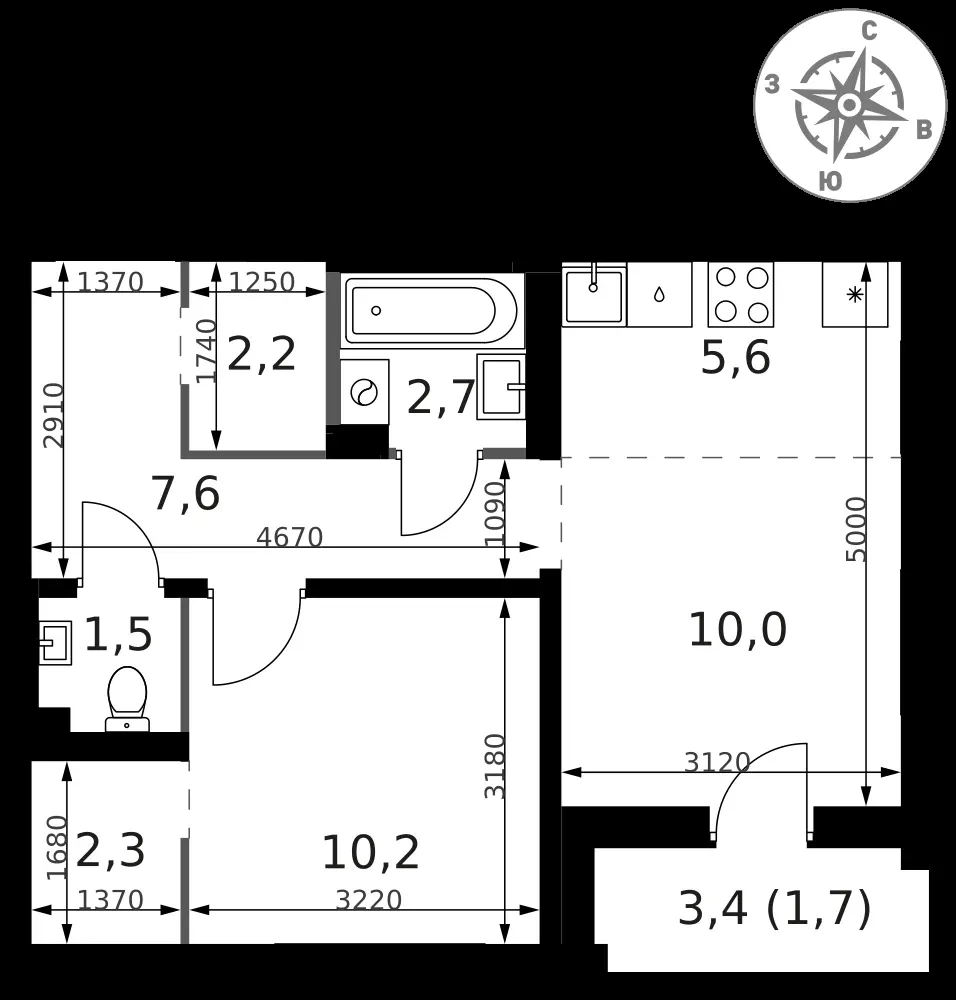 2-комнатная, 43,8 м² — 18 199 951 ₽