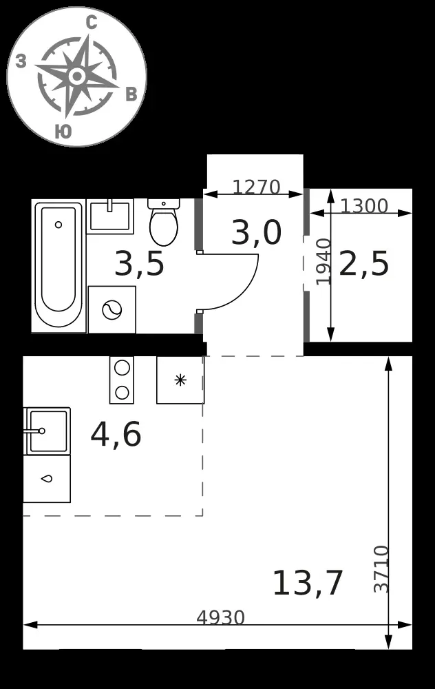 Студия, 27,3 м² — 12 372 742 ₽