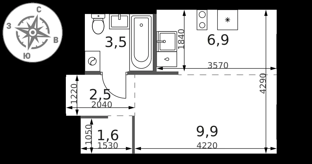 Студия, 24,4 м² — 11 776 709 ₽