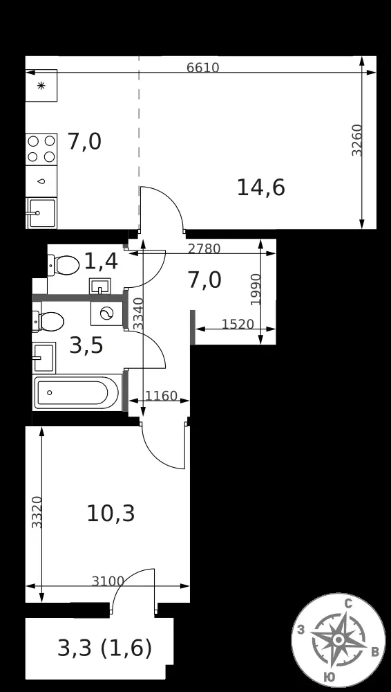 2-комнатная, 45,4 м² — 18 721 235 ₽