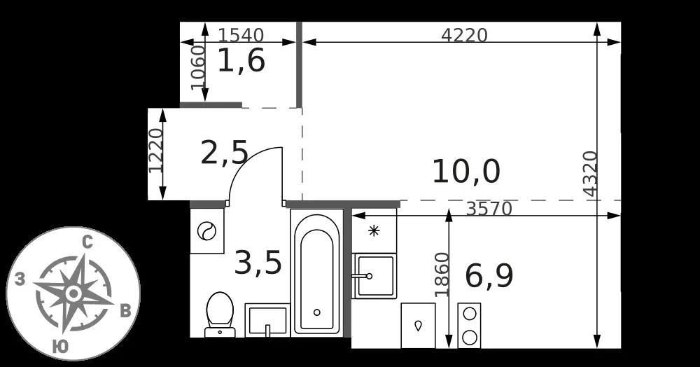Студия, 24,5 м² — 11 875 199 ₽