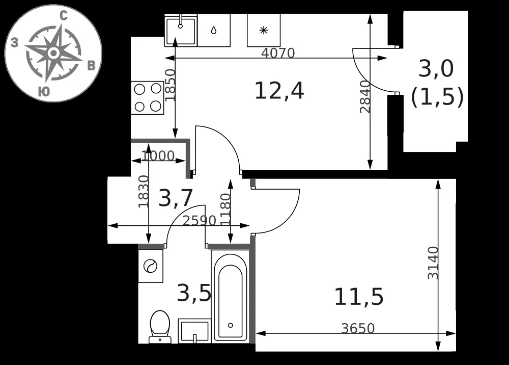 1-комнатная, 32,6 м² — 16 652 569 ₽