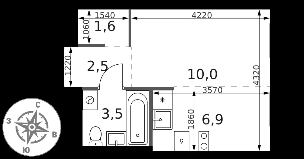 Студия, 24,5 м² — 11 845 064 ₽