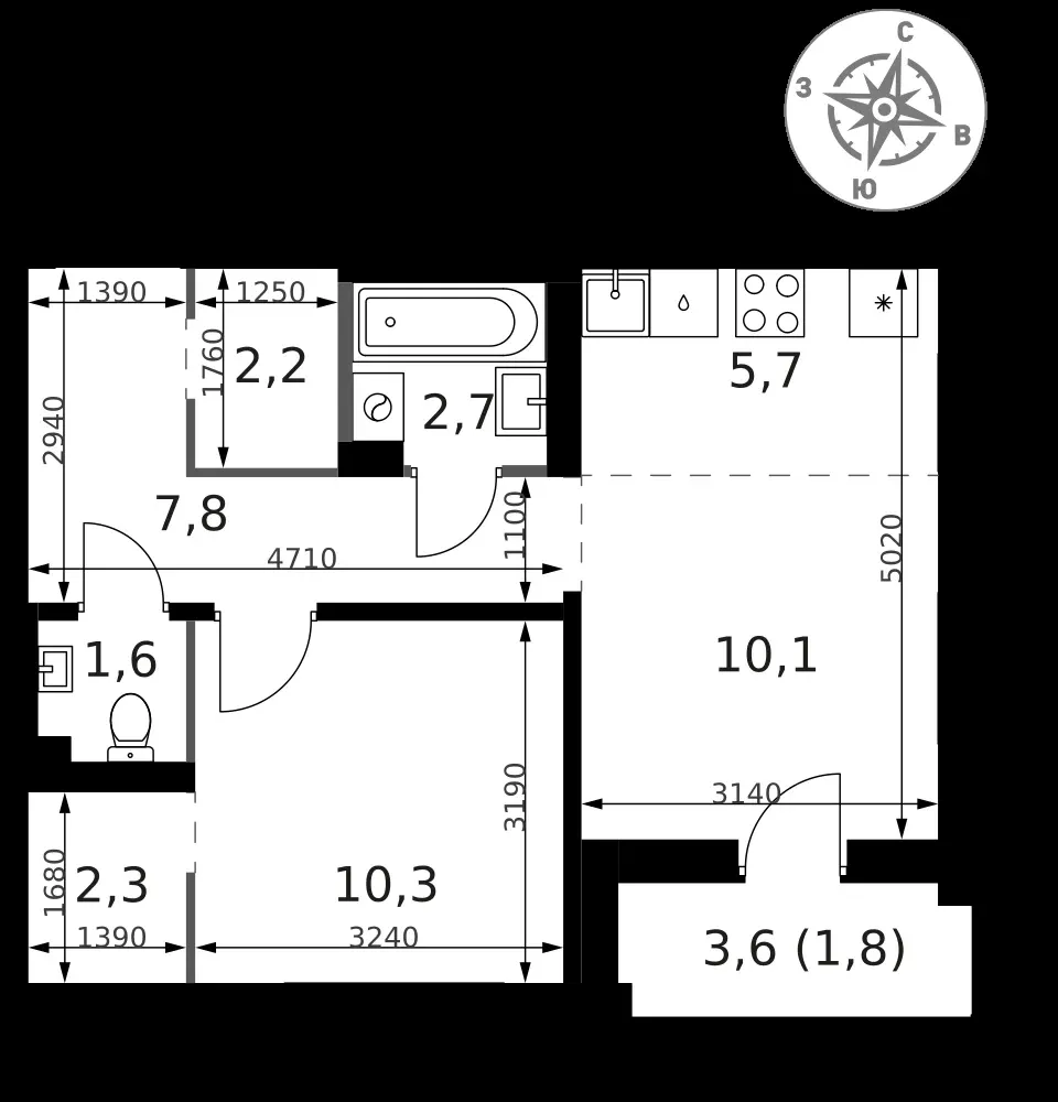 2-комнатная, 44,5 м² — 19 132 286 ₽