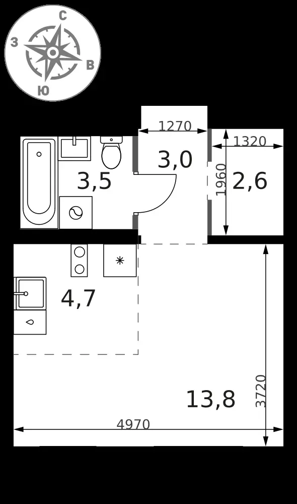 Студия, 27,6 м² — 12 791 606 ₽