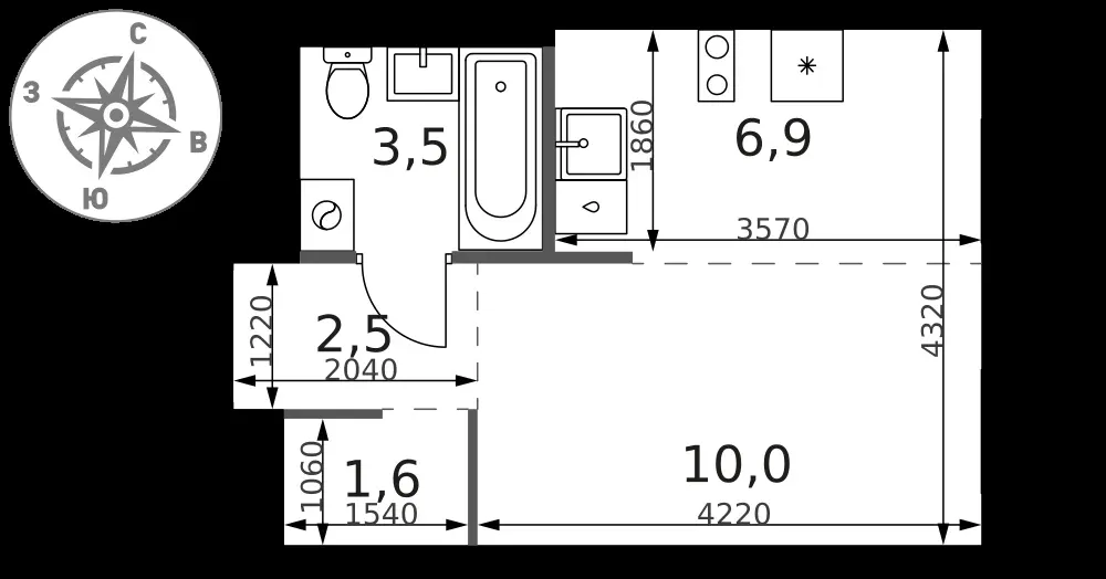 Студия, 24,5 м² — 11 835 019 ₽