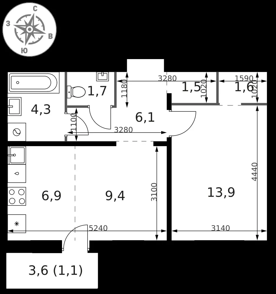 2-комнатная, 46,5 м² — 18 033 165 ₽