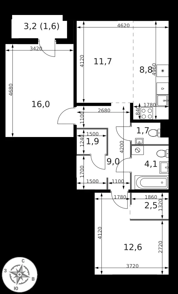 3-комнатная, 69,9 м² — 22 962 430 ₽