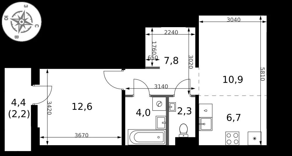 2-комнатная, 46,5 м² — 17 786 669 ₽