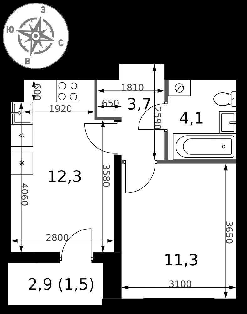 1-комнатная, 32,9 м² — 13 384 345 ₽