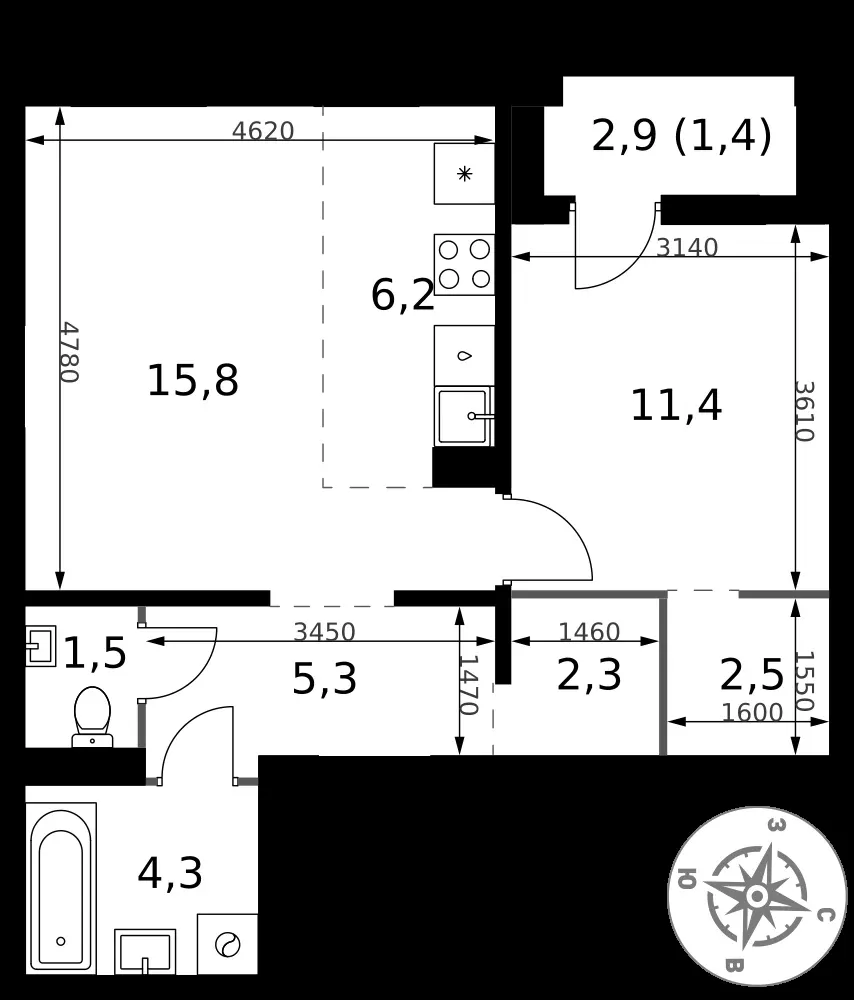 2-комнатная, 50,7 м² — 18 101 269 ₽