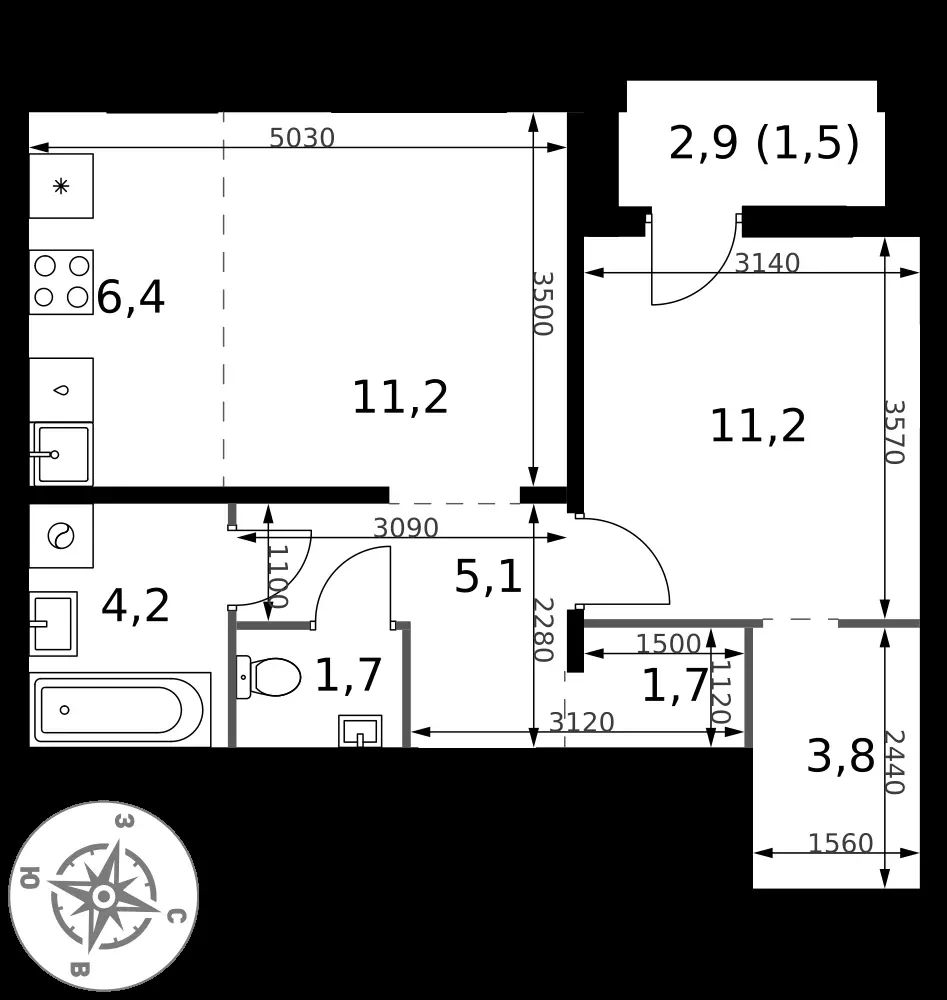2-комнатная, 46,8 м² — 17 749 087 ₽