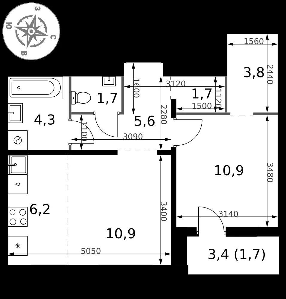 2-комнатная, 46,8 м² — 17 518 410 ₽