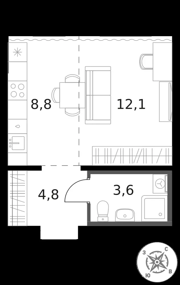 Студия, 29,3 м² — 8 648 657 ₽