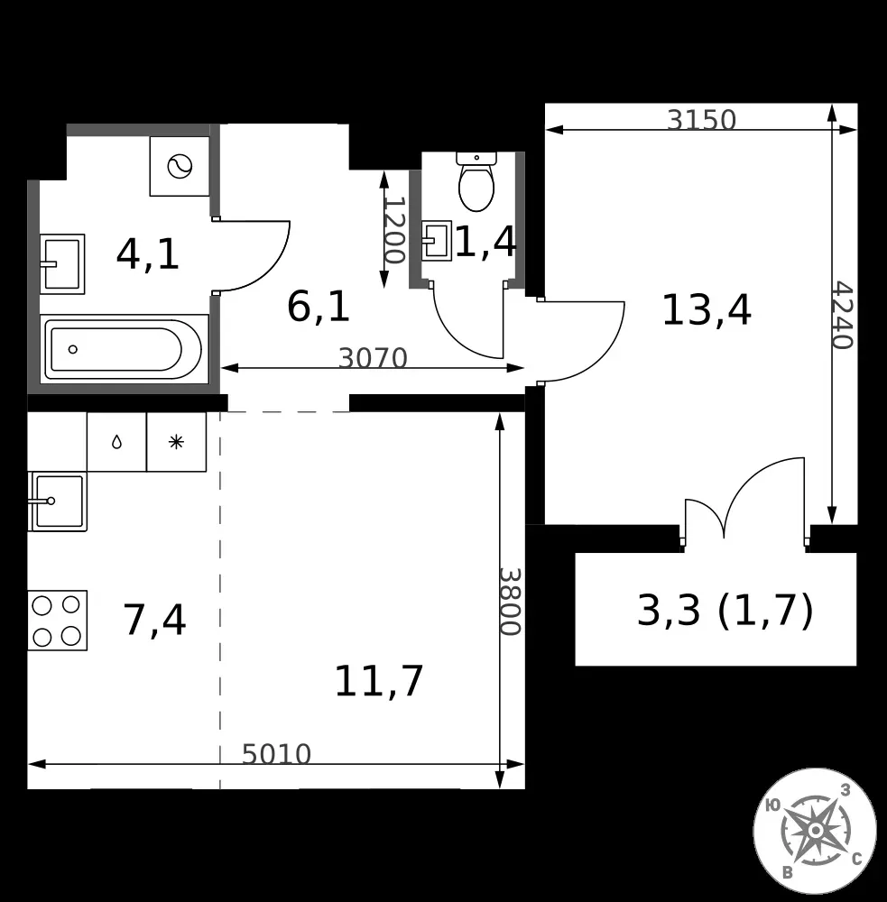 2-комнатная, 45,8 м² — 12 239 867 ₽