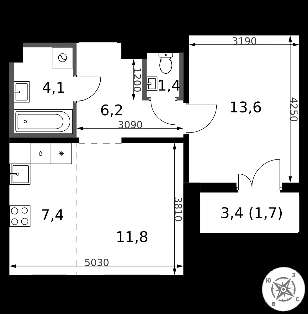 2-комнатная, 46,2 м² — 12 459 955 ₽