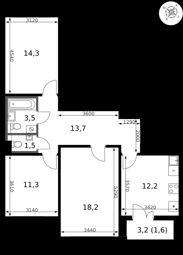 3-комнатная, 76,3 м² — 17 571 890 ₽