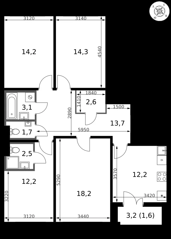 4-комнатная, 96,3 м² — 20 582 969 ₽