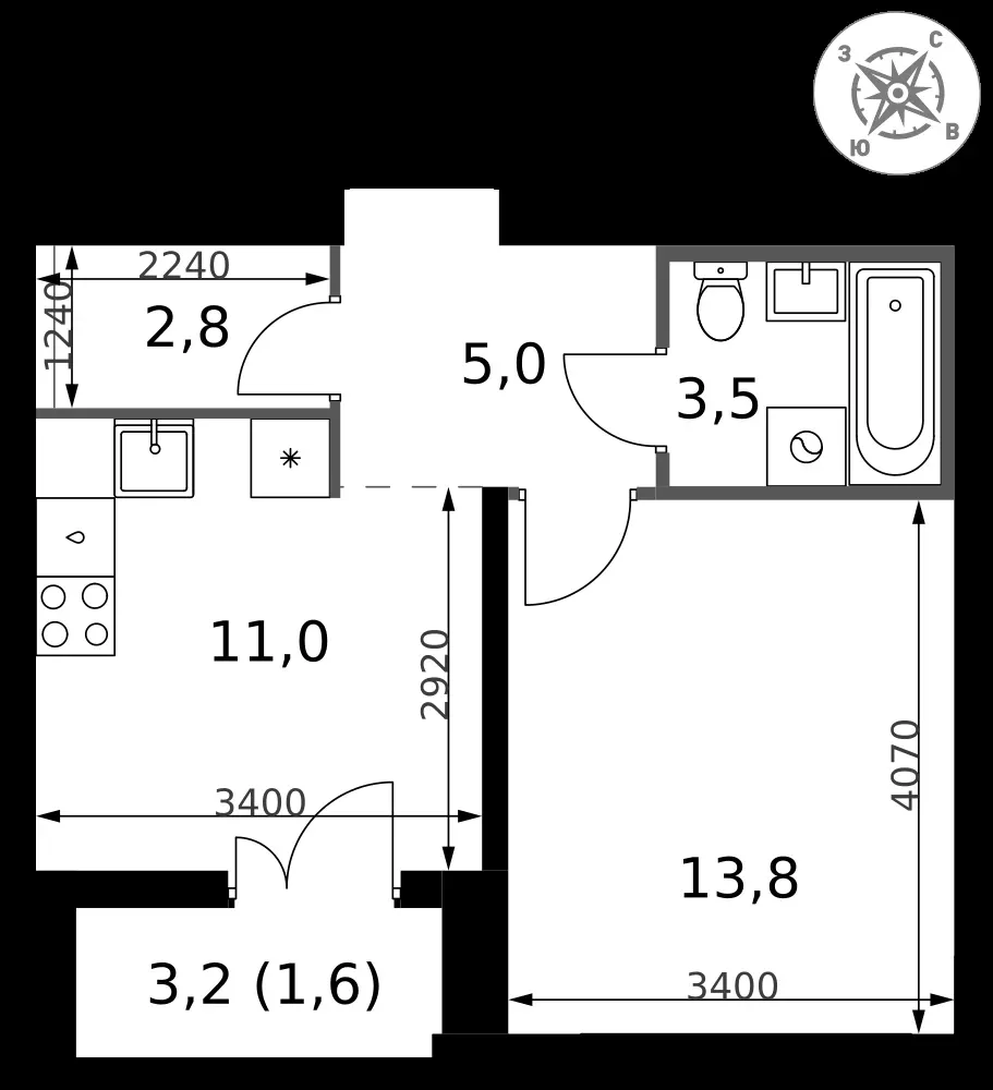 1-комнатная, 37,7 м² — 10 381 826 ₽